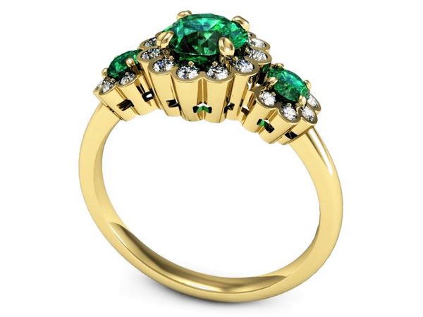 Złoty pierścionek ze szmaragdami i brylantami - P15278zvsm