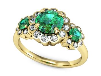 Złoty pierścionek ze szmaragdami i brylantami - P15278zvsm - 1