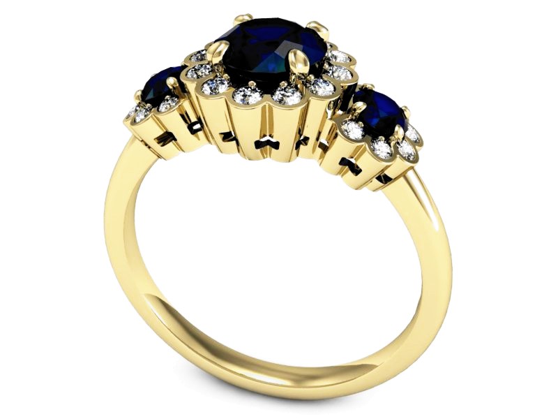 Złoty pierścionek z szafirem i brylantami - P15278zvsz — zdjęcie 3