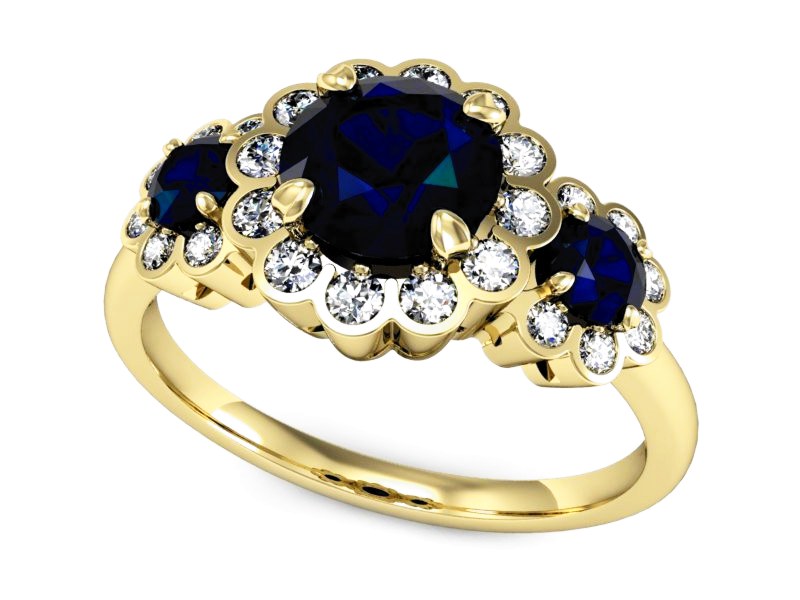 Złoty pierścionek z szafirem i brylantami - P15278zvsz