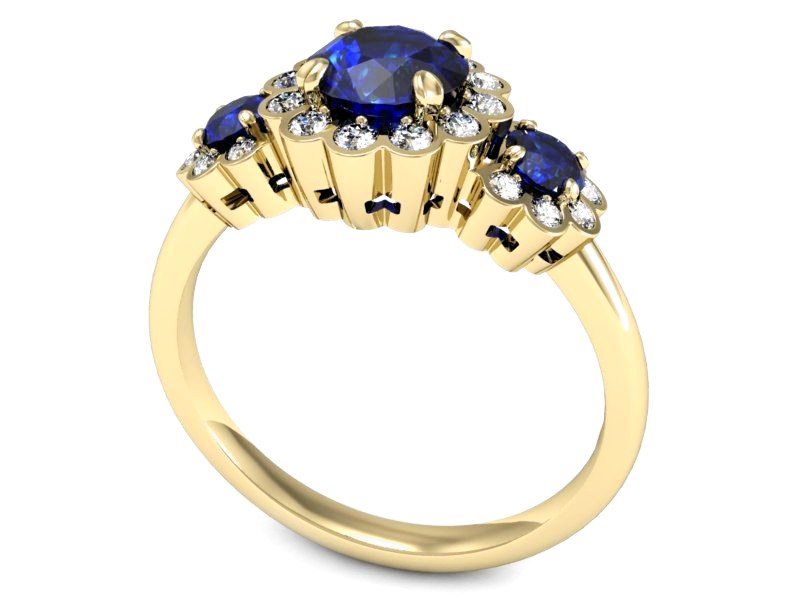 Złoty pierścionek z szafirem i brylantami - P15278zvszc — zdjęcie 3