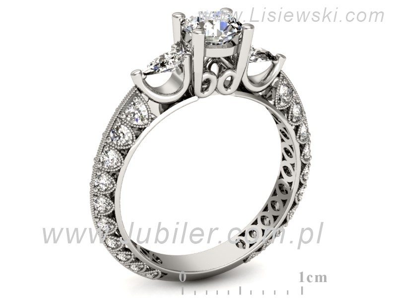 Pierścionek z brylantami i diamentami białe złoto - P15279b — zdjęcie 3