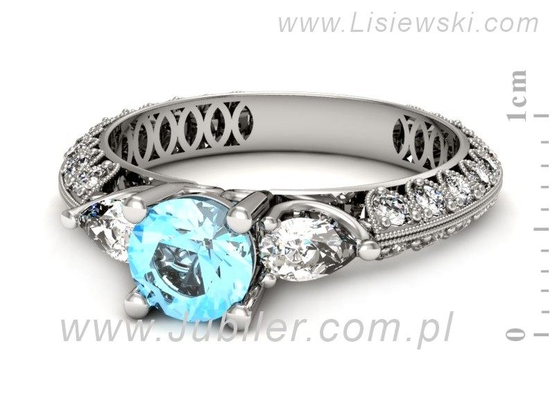 Złoty pierścionek z topazem i diamentami - P15279ba — zdjęcie 2