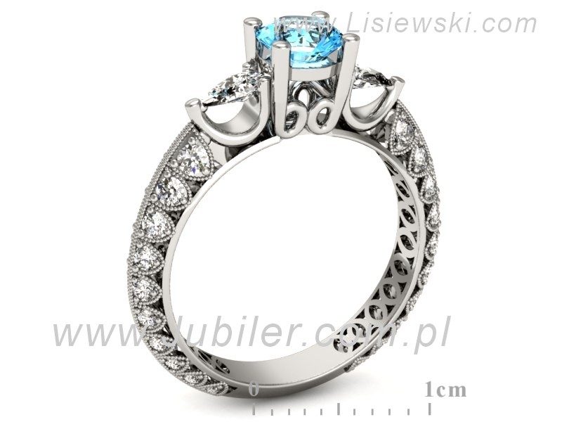 Złoty pierścionek z topazem i diamentami - P15279ba — zdjęcie 3