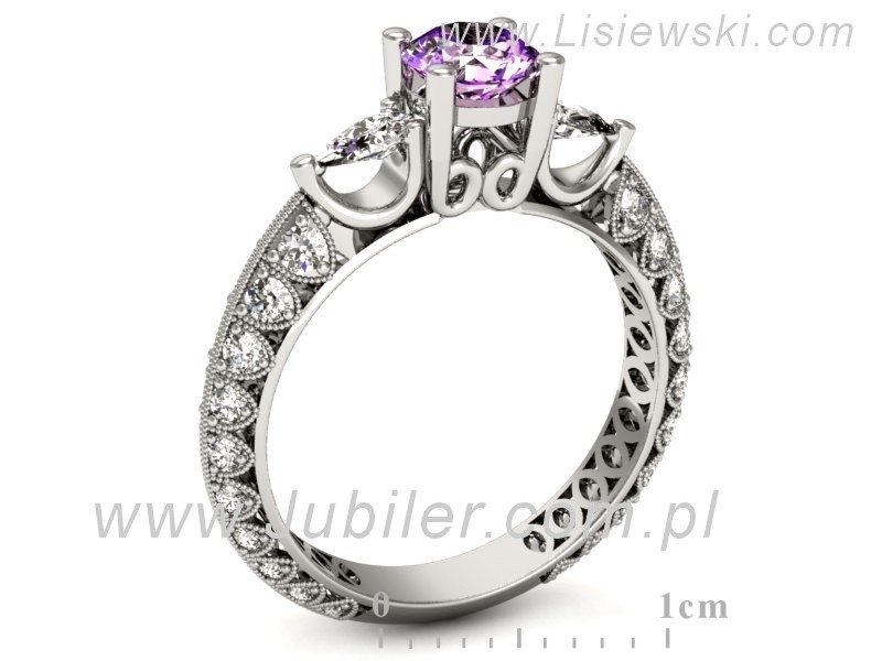 Złoty pierścionek z ametystem i diamentami - P15279bat — zdjęcie 3