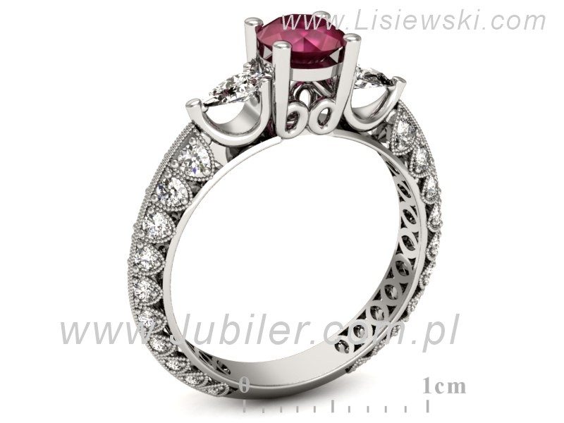 Pierścionek z rubinem i diamentami białe złoto - P15279br — zdjęcie 3