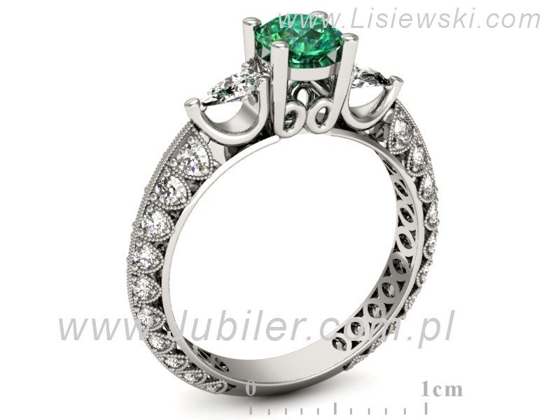 Złoty pierścionek ze szmaragdem i diamentami - P15279bsm — zdjęcie 3