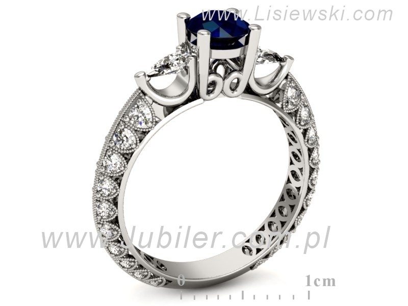 Złoty pierścionek z szafirem i diamentami - P15279bsz — zdjęcie 3