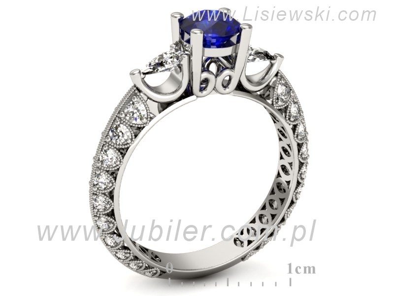 Złoty pierścionek z szafirem i diamentami - P15279bszc — zdjęcie 3