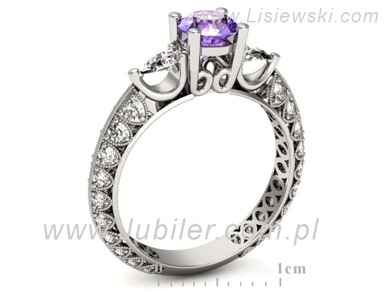 Złoty pierścionek z tanzanitem i diamentami - P15279bt — zdjęcie 3