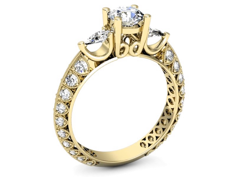 Złoty pierścionek z brylantami żółte złoto - P15279z — zdjęcie 3