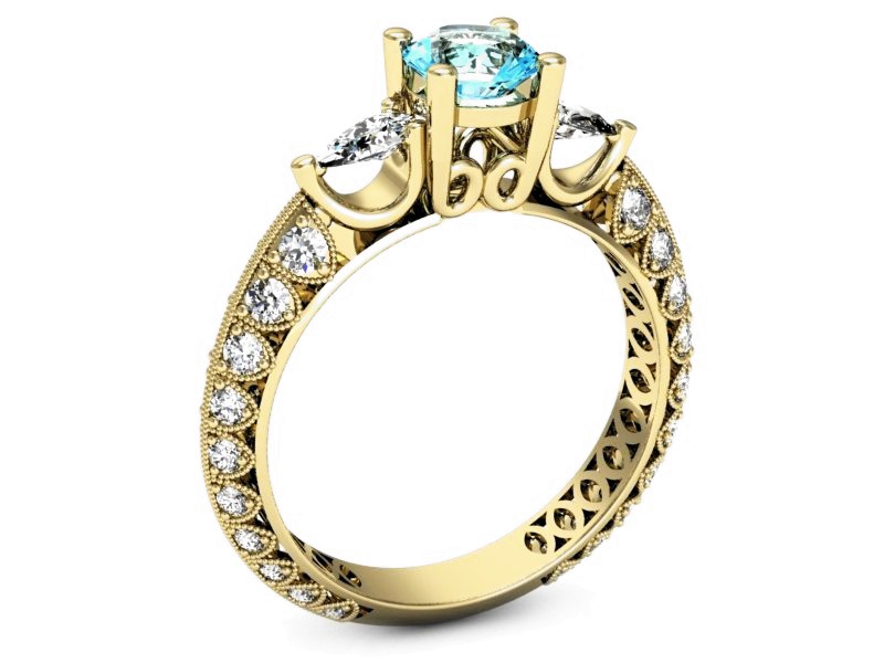 Pierścionek topaz z diamentami żółte złoto - P15279za — zdjęcie 3