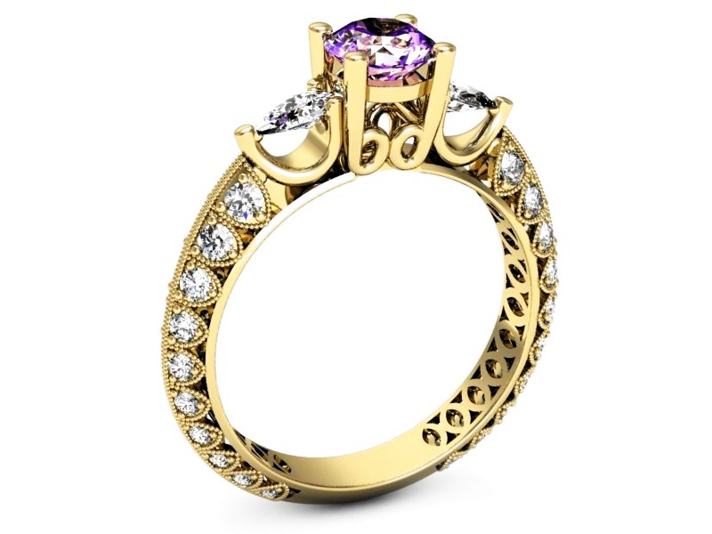 Pierścionek z ametystem i diamentami - P15279zat — zdjęcie 3