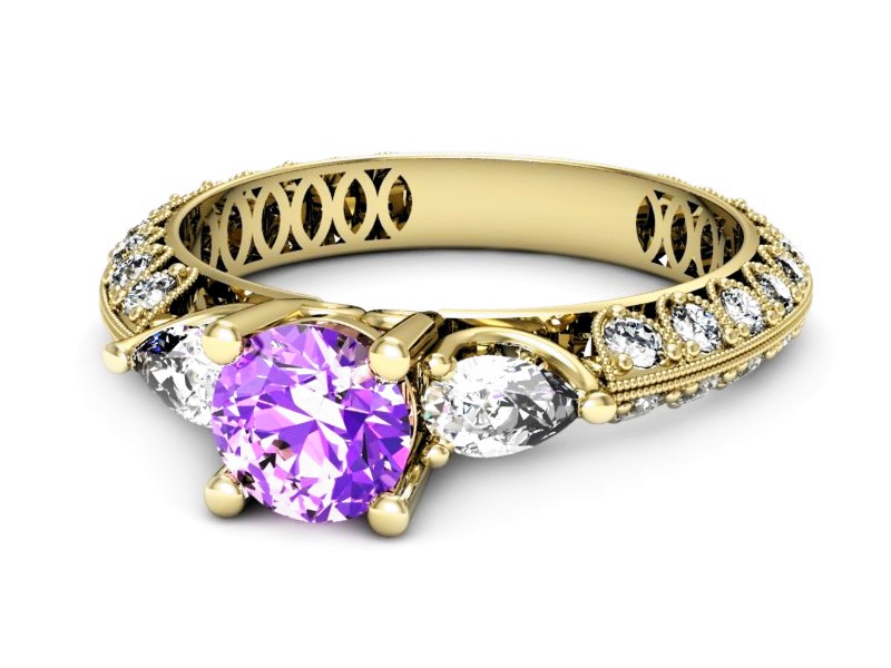 Pierścionek z ametystem i diamentami - P15279zat — zdjęcie 2