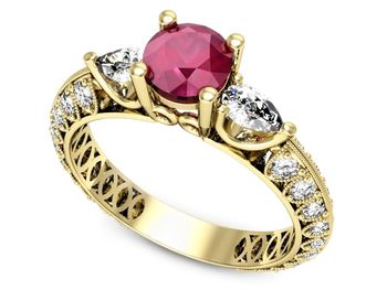 Pierścionek rubin z diamentami żółte złoto 585 - P15279zr - 1