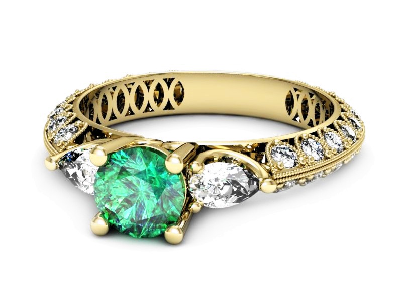 Pierścionek szmaragd z diamentami żółte złoto - P15279zsm — zdjęcie 2
