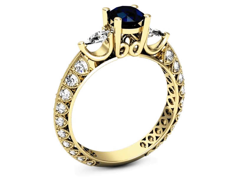 Pierścionek szafir z diamentami żółte złoto - P15279zsz — zdjęcie 3