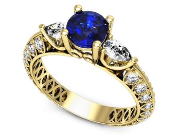 Złoty pierścionek z szafirem i diamentami złoto - P15279zszc - 1