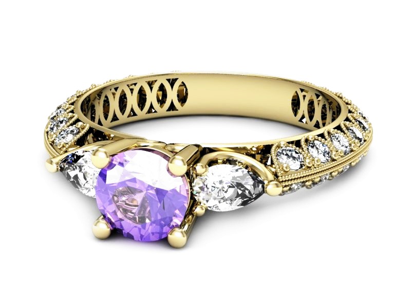 Pierścionek z tanzanitem i diamentami żółte złoto - P15279zt — zdjęcie 2