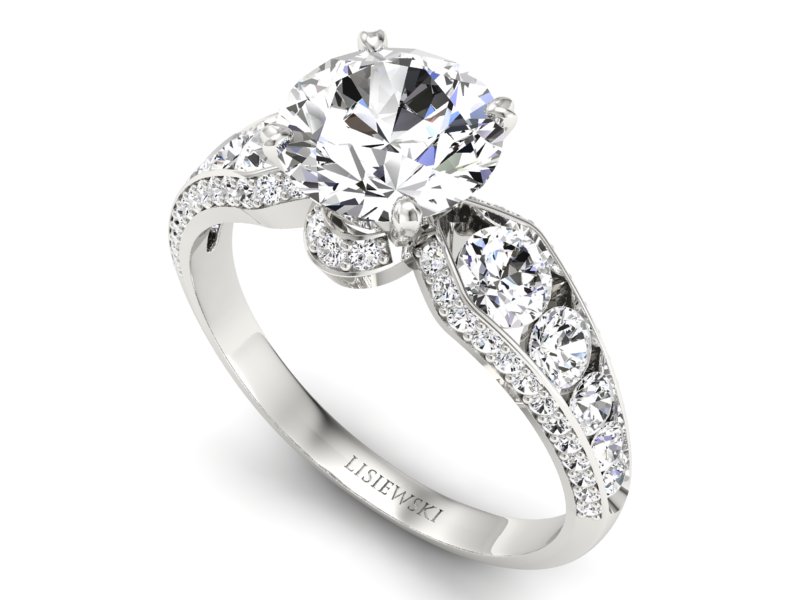 Złoty pierścionek z brylantami białe złoto - P15280b — zdjęcie 3