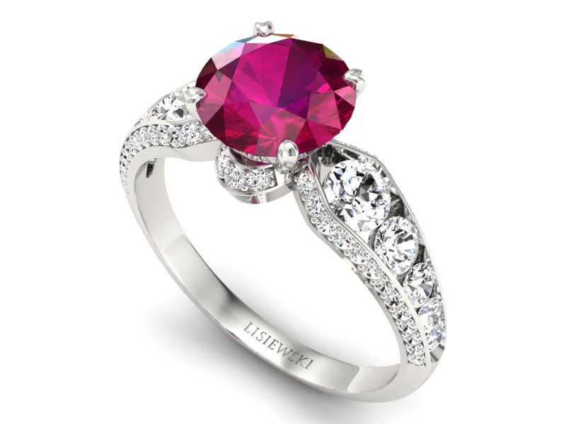 Pierścionek z rubinem i brylantami białe złoto - P15280br — zdjęcie 3