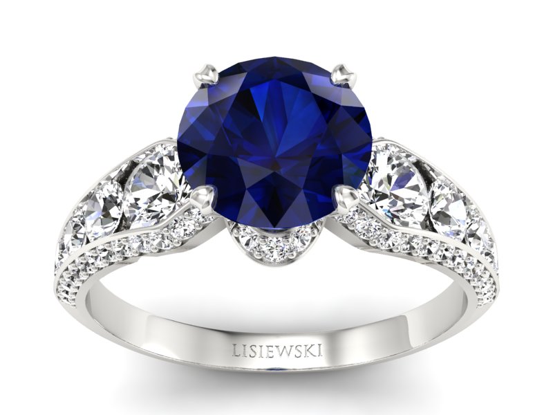 Pierścionek z szafirem i brylantami białe złoto - P15280bsz