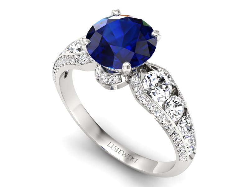 Pierścionek z szafirem i brylantami białe złoto - P15280bsz — zdjęcie 3