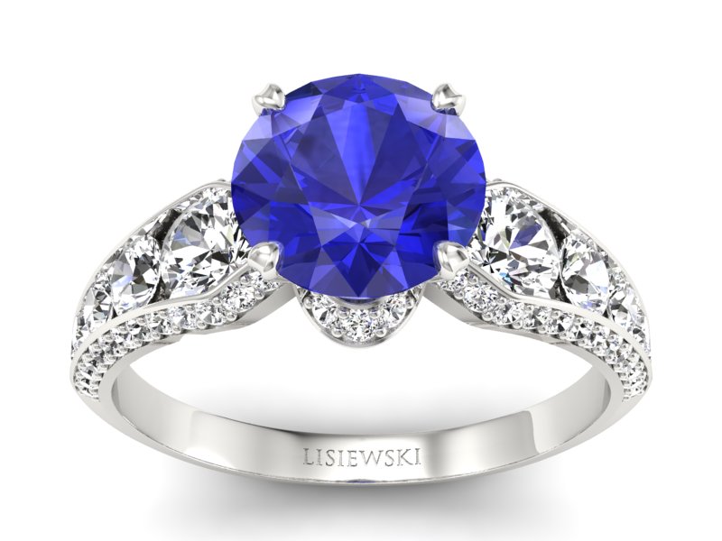 Pierścionek z szafirem i brylantami białe złoto - P15280bszc