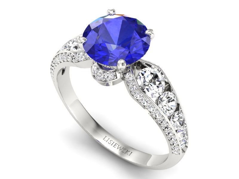 Pierścionek z szafirem i brylantami białe złoto - P15280bszc — zdjęcie 3