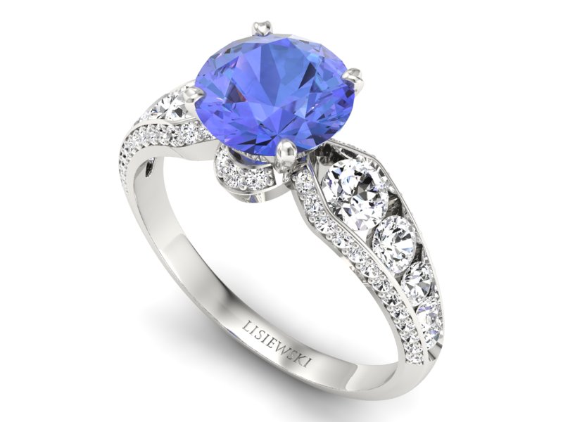 Pierścionek z tanzanitem białe złoto i brylantami - P15280bt — zdjęcie 3
