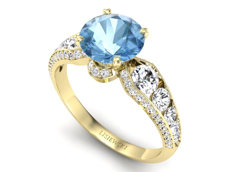 Złoty pierścionek z topazem i brylantami - P15280za — zdjęcie 3