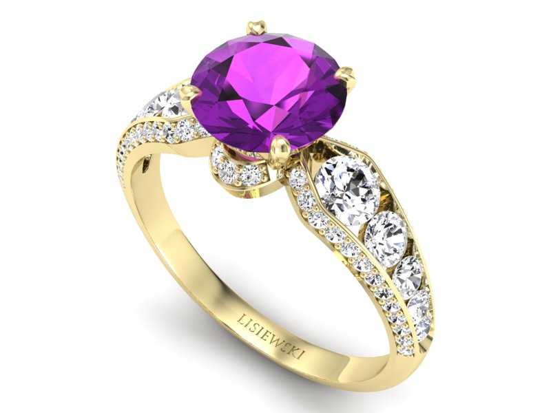 Pierścionek z ametystem i diamentami - P15280zat — zdjęcie 3