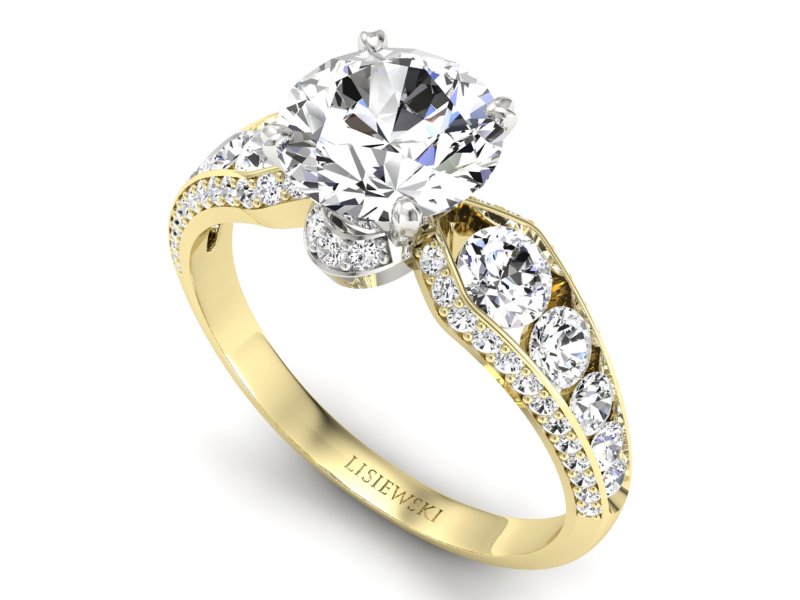 Złoty pierścionek z brylantami - P15280zb — zdjęcie 3