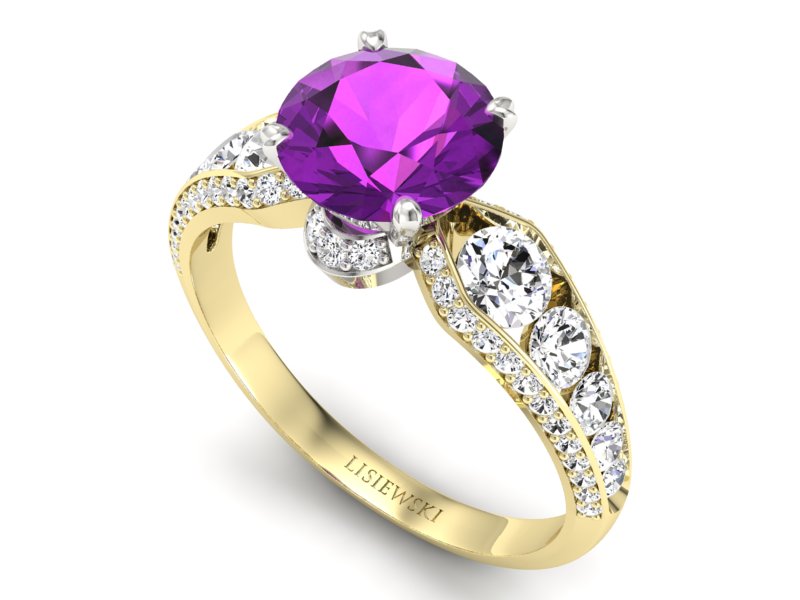 Pierścionek z ametystem i brylantami - P15280zbat — zdjęcie 3