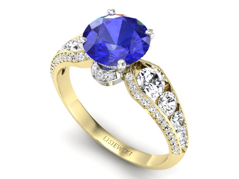Pierścionek z szafirem i diamentami - P15280zbszc — zdjęcie 3