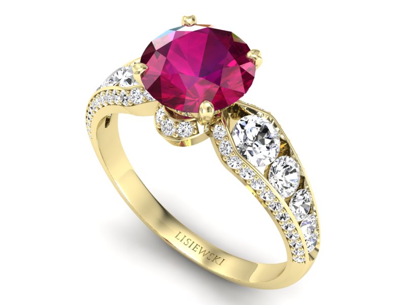 Złoty pierścionek z rubinem i brylantem - P15280zr — zdjęcie 3