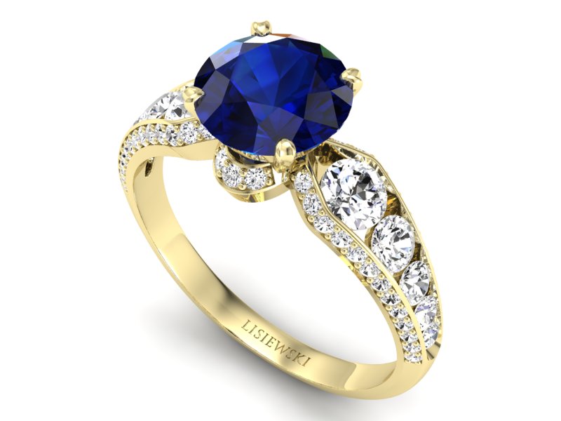Pierścionek zaręczynowy z szafirem i brylantami - P15280zsz — zdjęcie 3