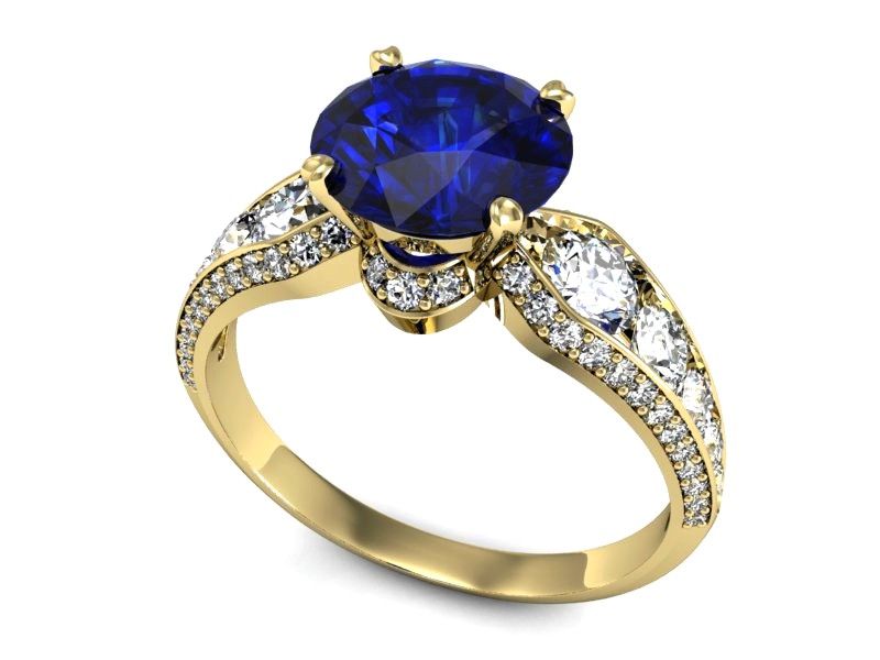 Złoty pierścionek z szafirem i diamentami złoto proba 585 - P15280zszc