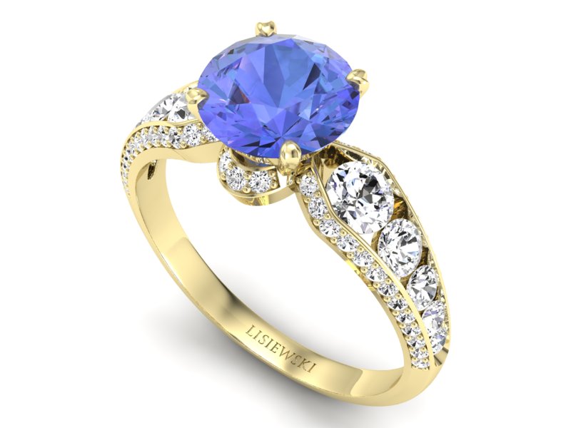 Pierścionek z tanzanitem i brylantami żółte złoto - P15280zt — zdjęcie 3
