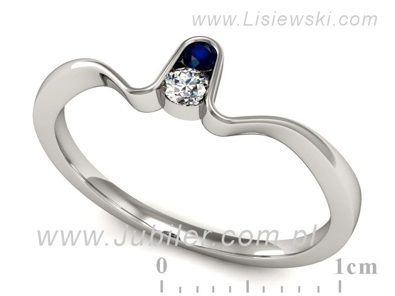 Pierścionek białe złoto z szafirem i brylantem - P15283bsz — zdjęcie 3