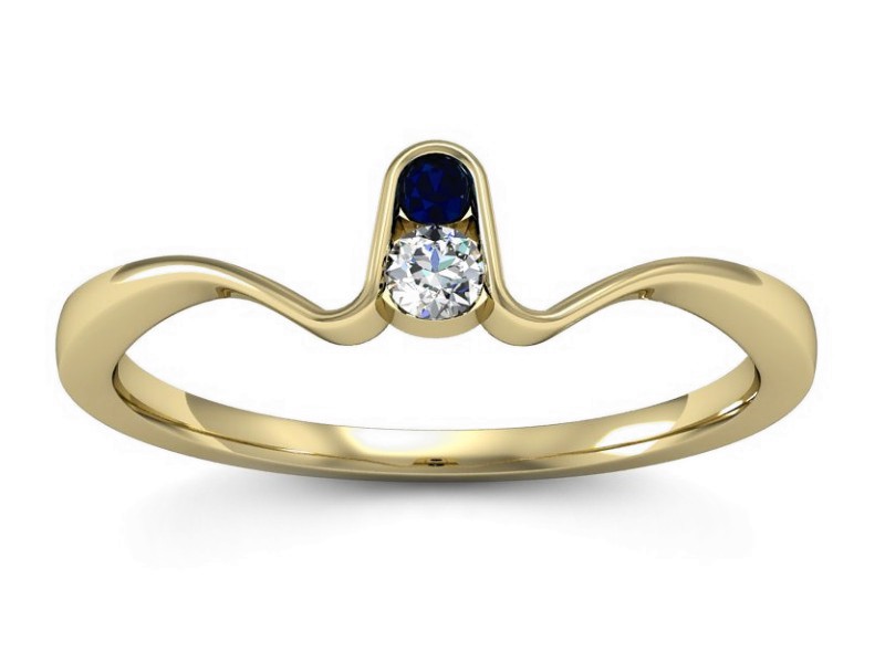 Złoty pierścionek z brylantem i szafirem - P15283zsz — zdjęcie 2