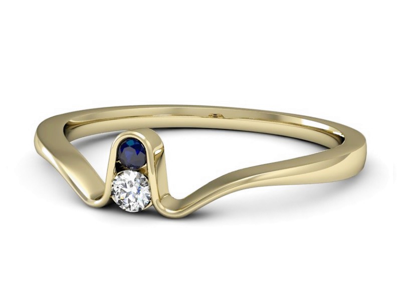 Złoty pierścionek z brylantem i szafirem - P15283zsz — zdjęcie 3