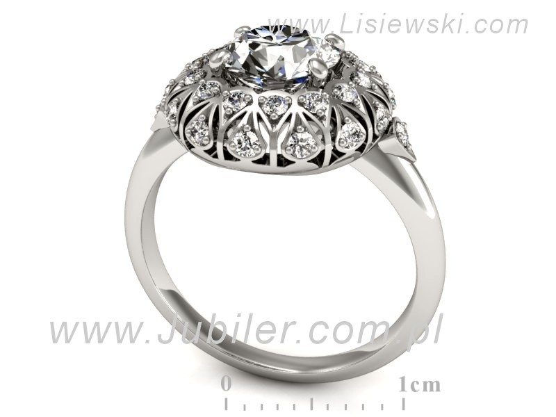 Złoty pierścionek z brylantami białe złoto - P15286b — zdjęcie 3