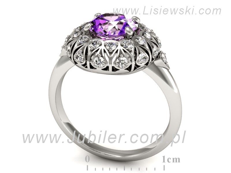 Złoty pierścionek z ametystem i brylantami - P15286bam — zdjęcie 3