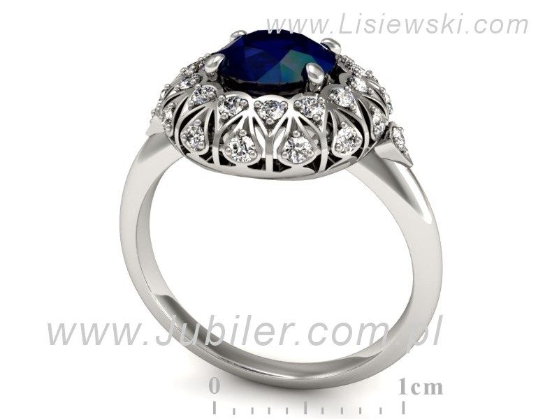 Pierścionek z szafirem i brylantami białe złoto - P15286bsz — zdjęcie 3