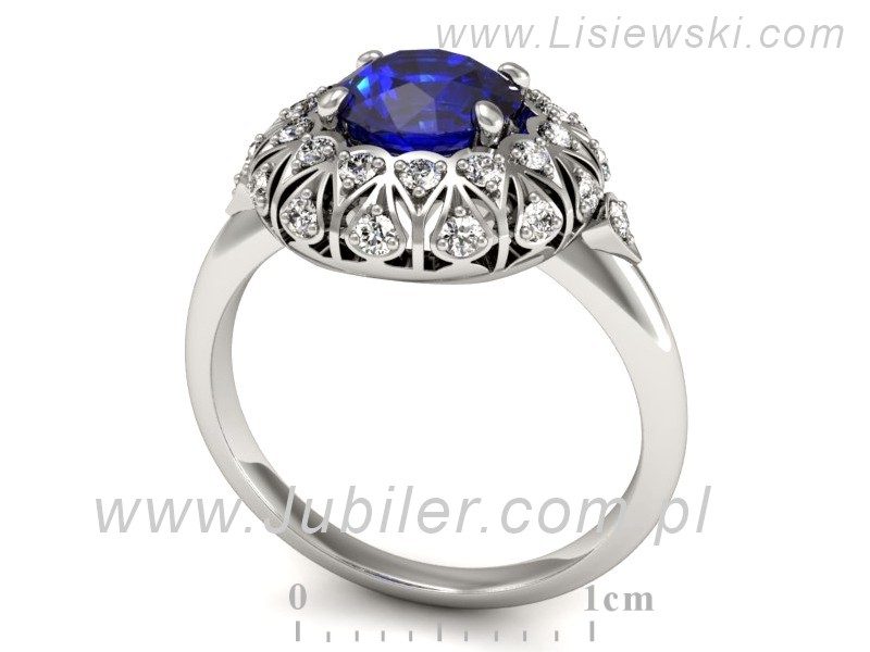 Pierścionek z szafirem i brylantami białe złoto - P15286bszc — zdjęcie 3