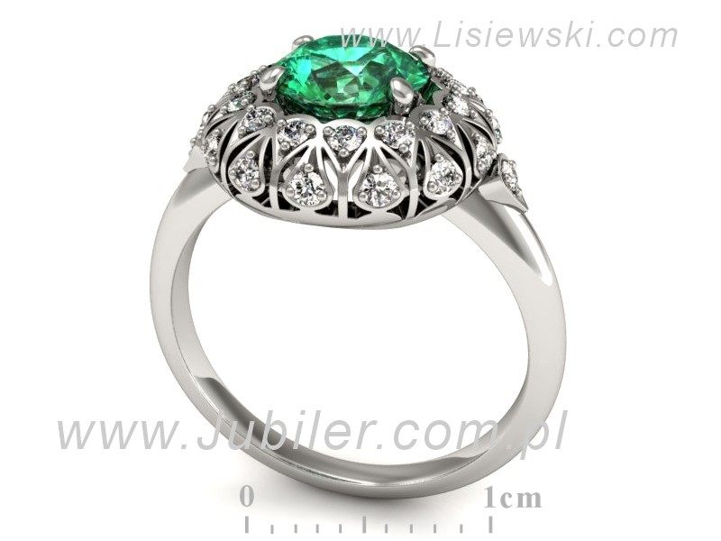 Złoty pierścionek ze szmaragdem i brylantami - P15286bszm — zdjęcie 3