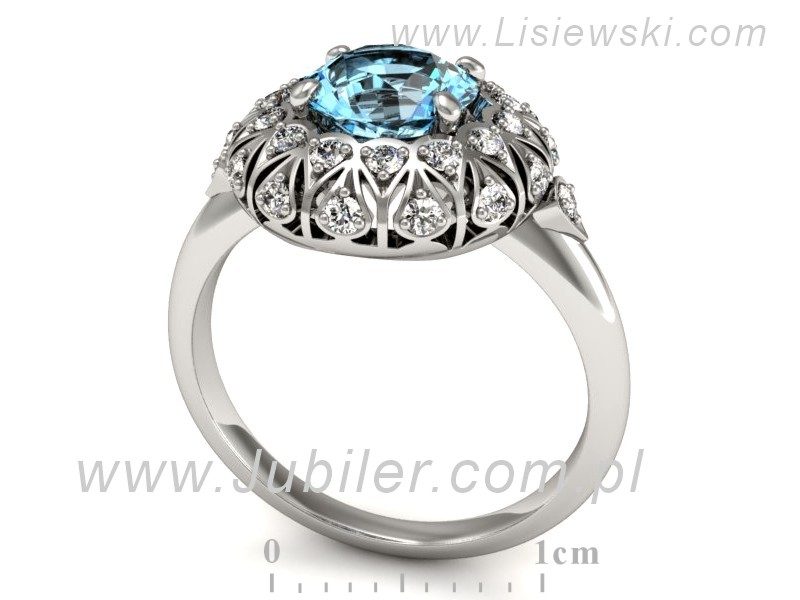 Pierścionek z topazem i brylantami białe złoto - P15286btp — zdjęcie 3