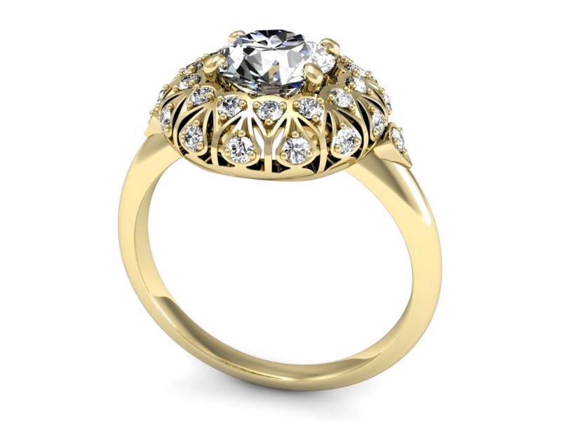 Złoty pierścionek z brylantami żółte złoto - P15286z — zdjęcie 3