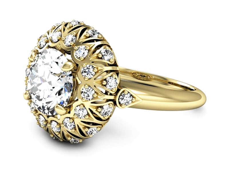 Złoty pierścionek z brylantami żółte złoto - P15286z — zdjęcie 2